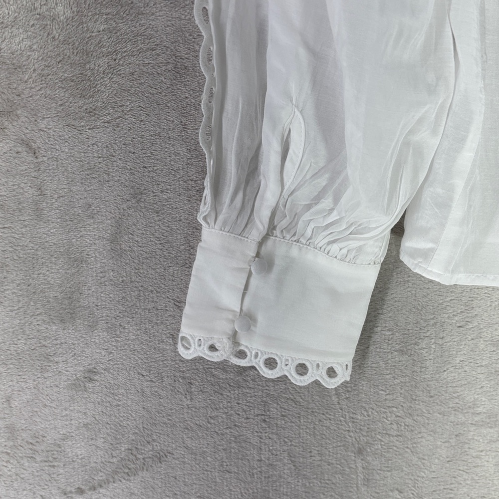 NWT--H&M White Sheer Eyelet Lace Trim Button Up Long Sleeve Size M - Picture 8 of 10